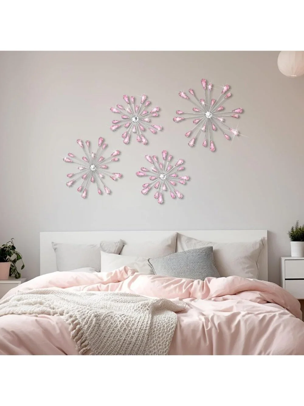 4 Pcs Starburst Wall Decor - Bling Crystal Teardrop 3D Hanging Art for Home
